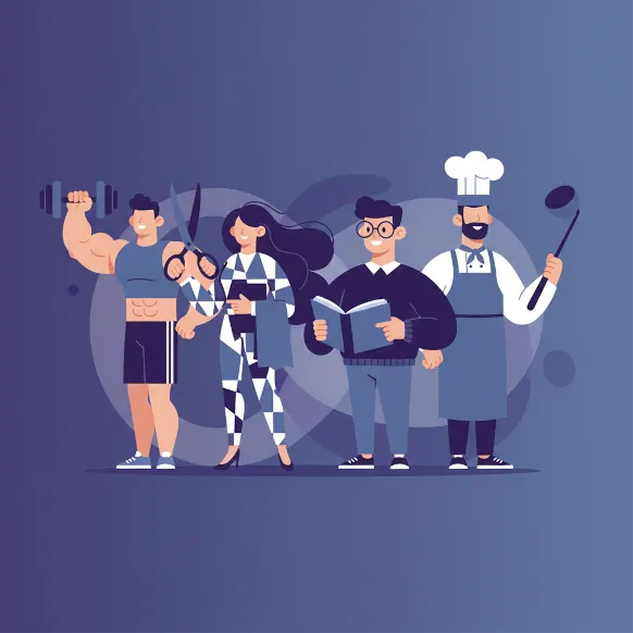 Diverse professionals including a fitness trainer, hairstylist, teacher, and chef using SimplerBook