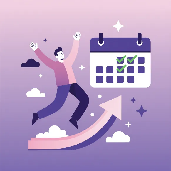 Illustration of a business owner celebrating with a fully booked calendar